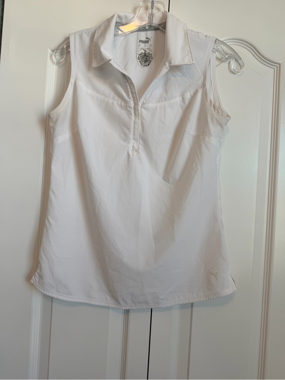 Puma White Sleeveless Zip-Collar Golf Tank Top